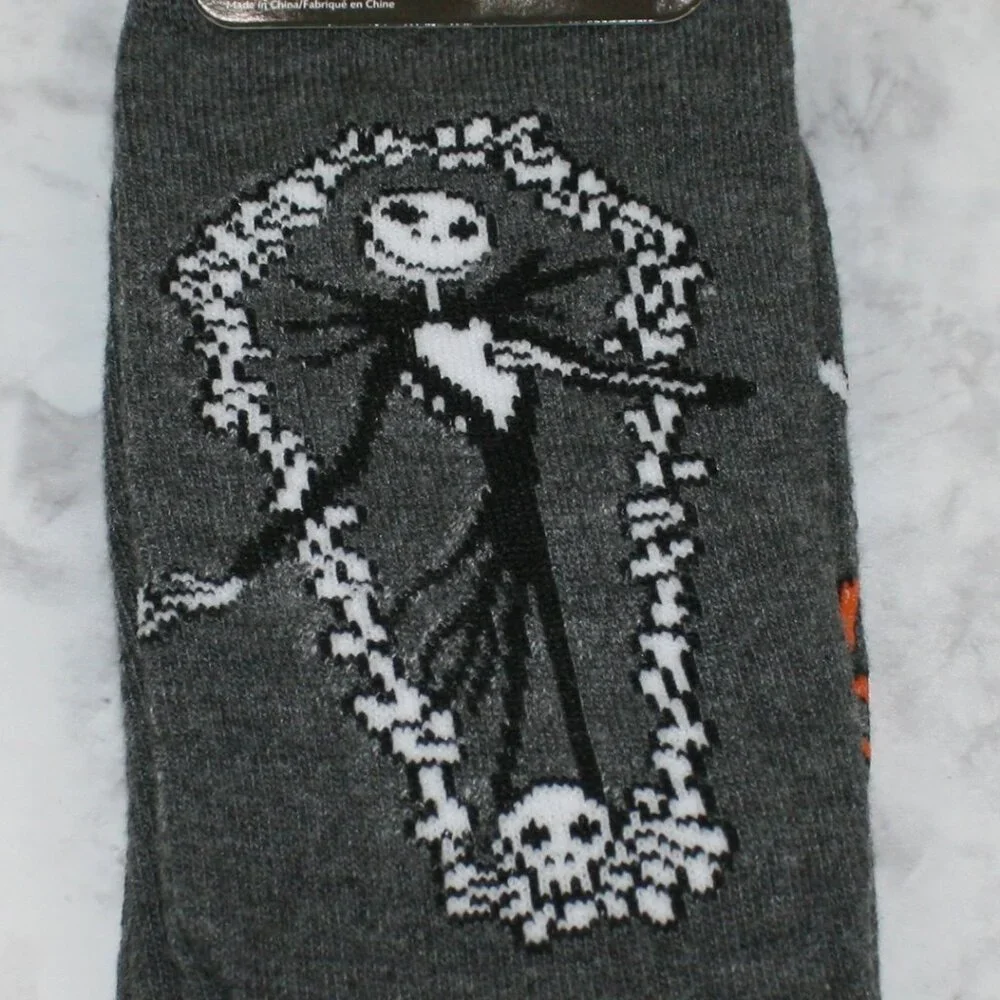 NIGHTMARE BEFORE CHRISTMAS Socks Halloween Spooky Creepy Crew Unisex Grey